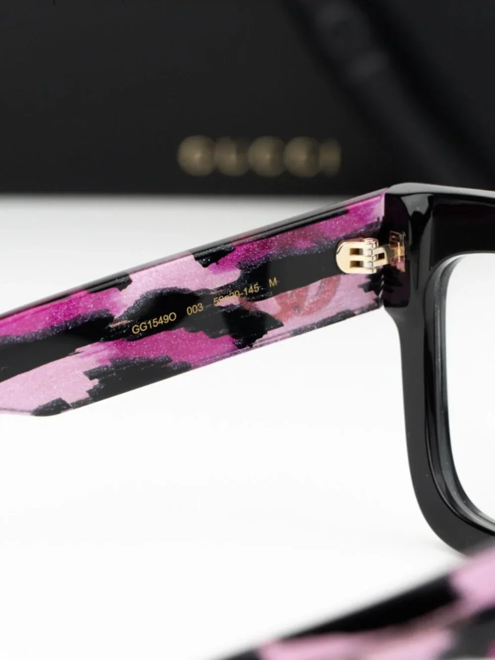 Gucci Women Eyeglasses Black Pink Demo Square GG1549O 003 NEW AUTHENTIC